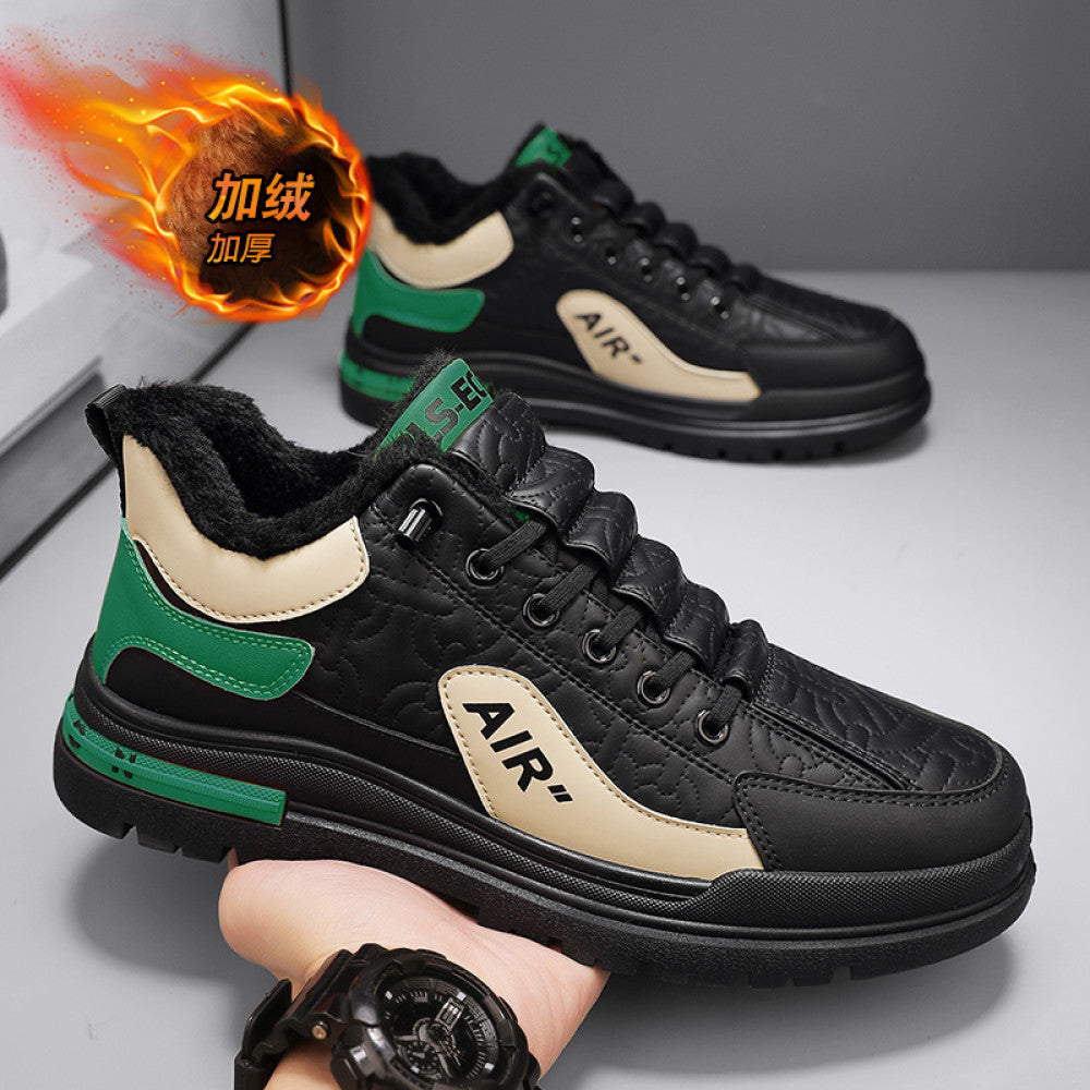 Men s shoes 2025 new winter two cotton and velvet warm casual sports trend thick sole leather surface waterproof thick cotton shoes image 34