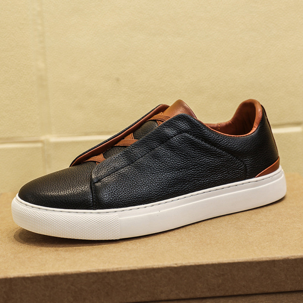 Summer men s shoes one foot white shoes men s business casual shoes toe layer cowhide board shoes no tie white leather shoes