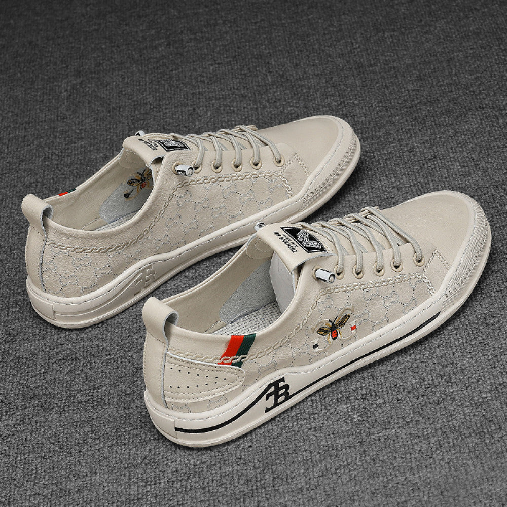 Little Bee Men s Shoes 2023 Summer New Genuine Leather Breathable White Shoes Men s Sports Shoes Casual Soft Sole