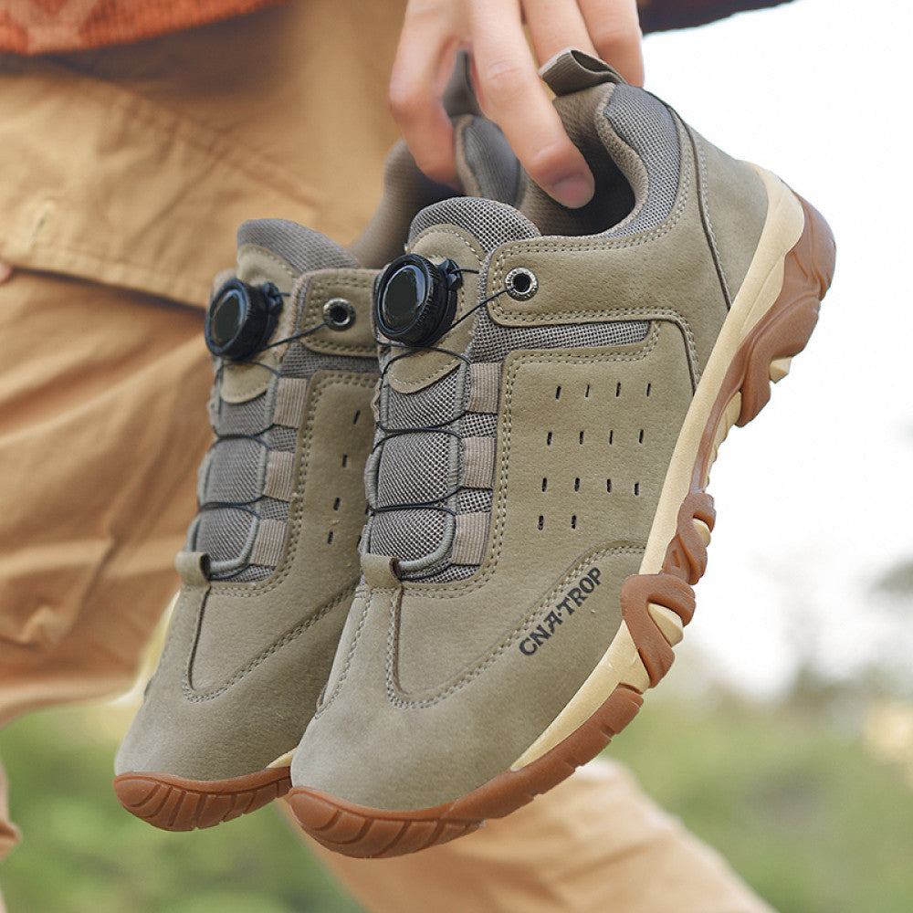 Beef soled men s shoes leather dad shoes travel shoes anti slip hiking shoes outdoor rotating buckle sports shoes breathable image 1