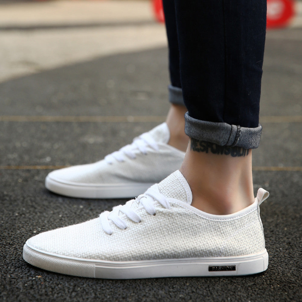Summer men s shoes men s canvas shoes Korean style trendy versatile and personalized board shoes casual and trendy shoes breathable linen shoes image 34