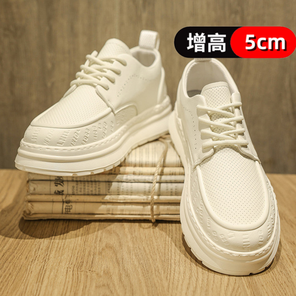 White leather shoes men s 2025 new summer versatile thick soled board shoes men s casual breathable white shoes British style image 31