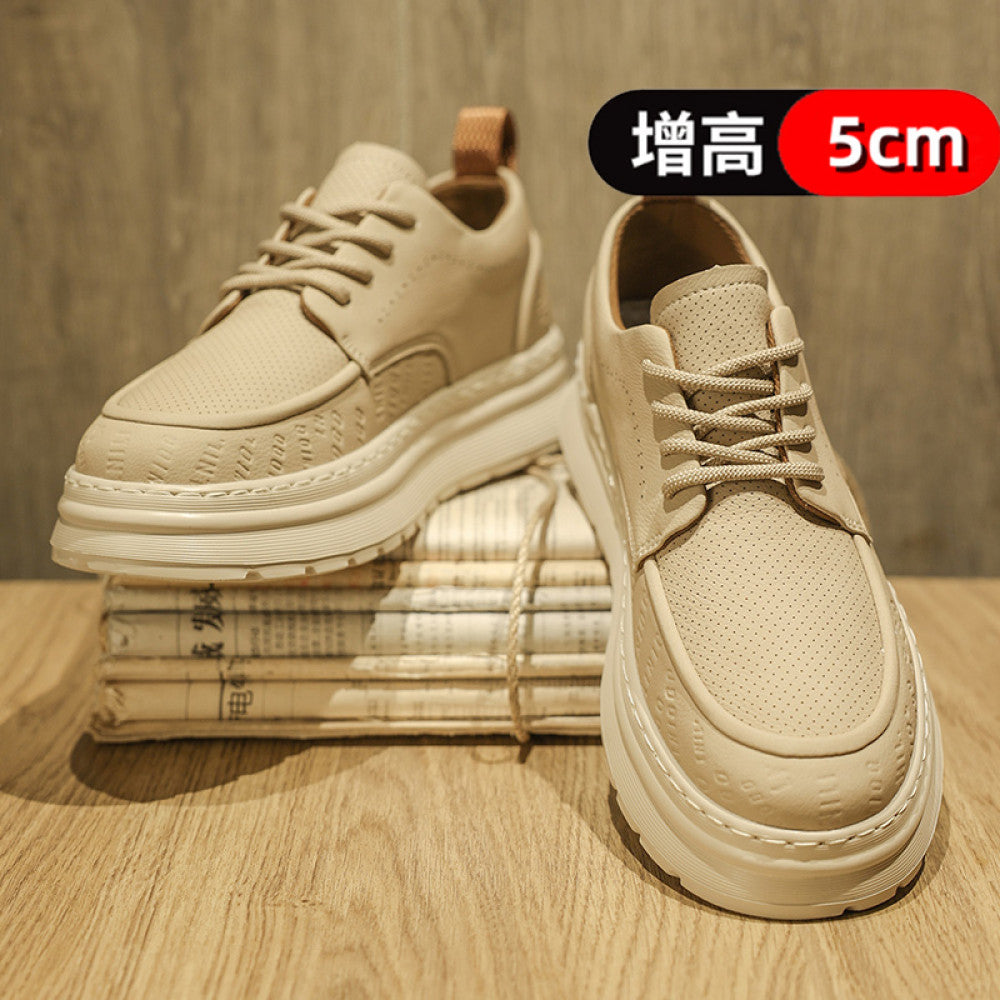 White leather shoes men s 2025 new summer versatile thick soled board shoes men s casual breathable white shoes British style