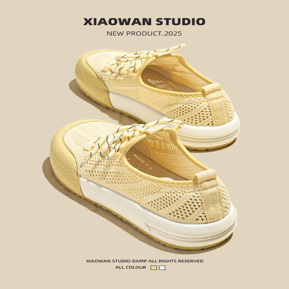 Real leather mesh white shoes for women in the summer of 2025 new round toe thick sole height increasing hollow thin breathable casual board shoes image 0