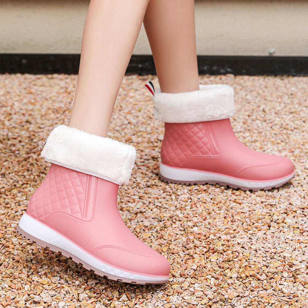 Women s shoes for wearing outside waterproof for winter and rainy days made of kitchen rain to prevent slipping and adding velvet water shoes with a middle tube special shoes rubber shoes and rain boots