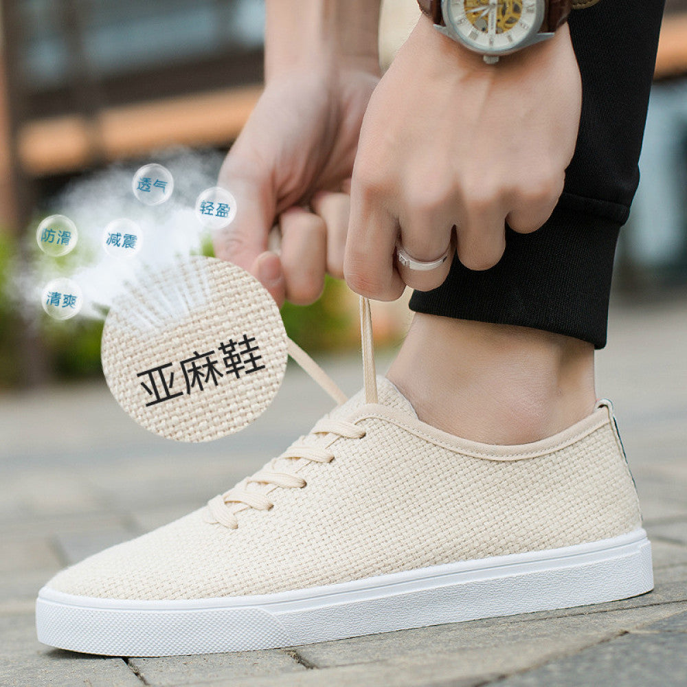 Men s summer trendy shoes Korean style men s linen canvas casual white sneakers student breathable cloth shoes all match image 10