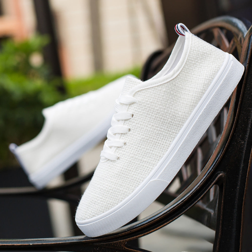 Men s summer trendy shoes Korean style men s linen canvas casual white sneakers student breathable cloth shoes all match image 34
