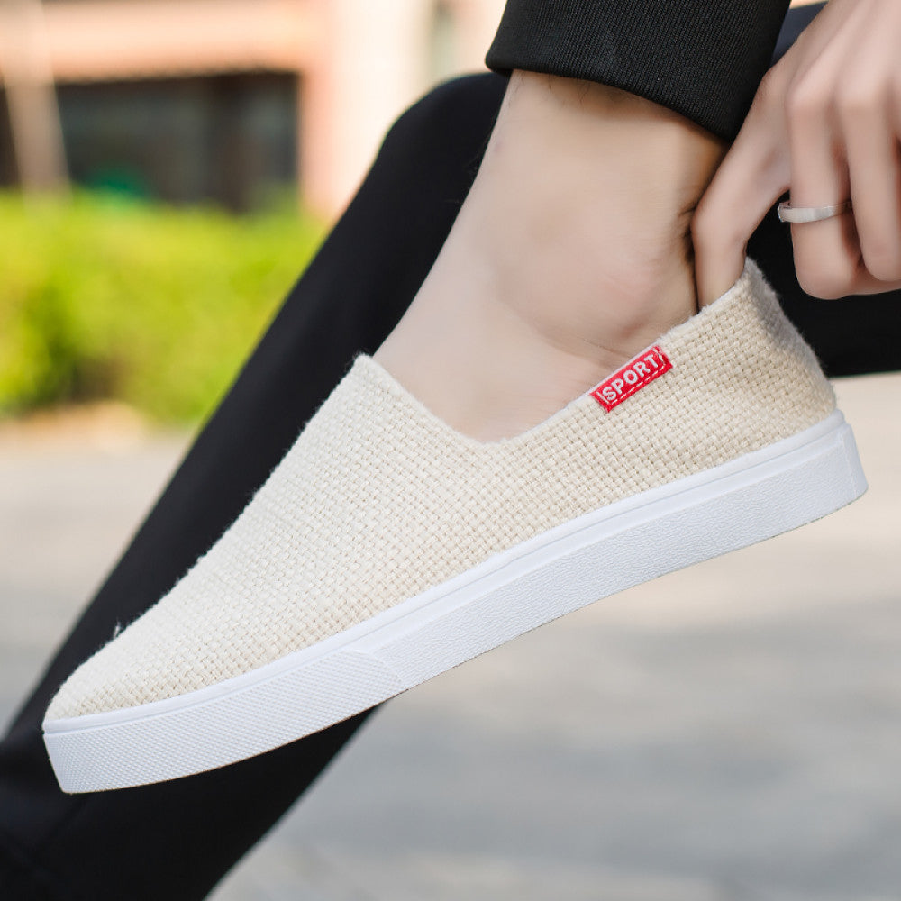 Men s summer trendy shoes Korean style men s linen canvas casual white sneakers student breathable cloth shoes all match image 82
