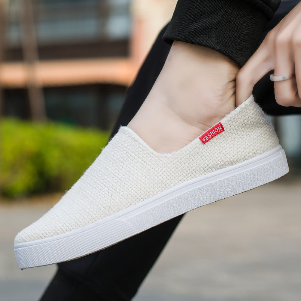Men s summer trendy shoes Korean style men s linen canvas casual white sneakers student breathable cloth shoes all match image 102