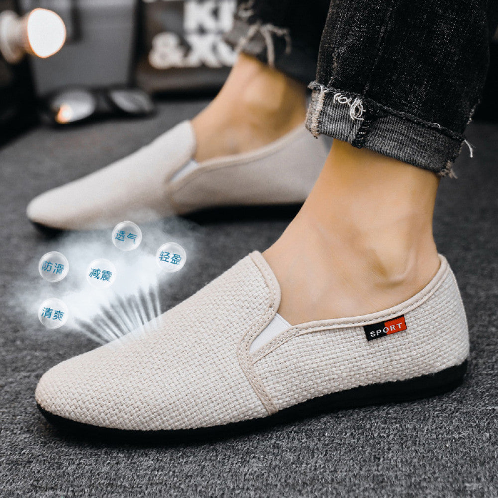 Men s summer trendy shoes Korean style men s linen canvas casual white sneakers student breathable cloth shoes all match image 140