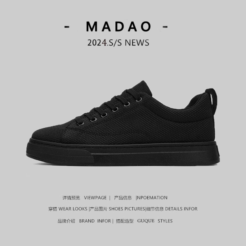 Leak free foreign trade men s work shoes summer breathable all black casual canvas board shoes men s mesh work trendy shoes image 1