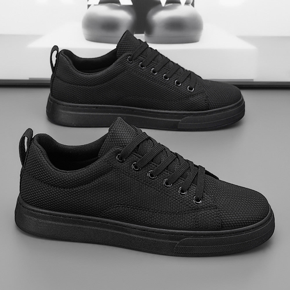 Leak free foreign trade men s work shoes summer breathable all black casual canvas board shoes men s mesh work trendy shoes image 2