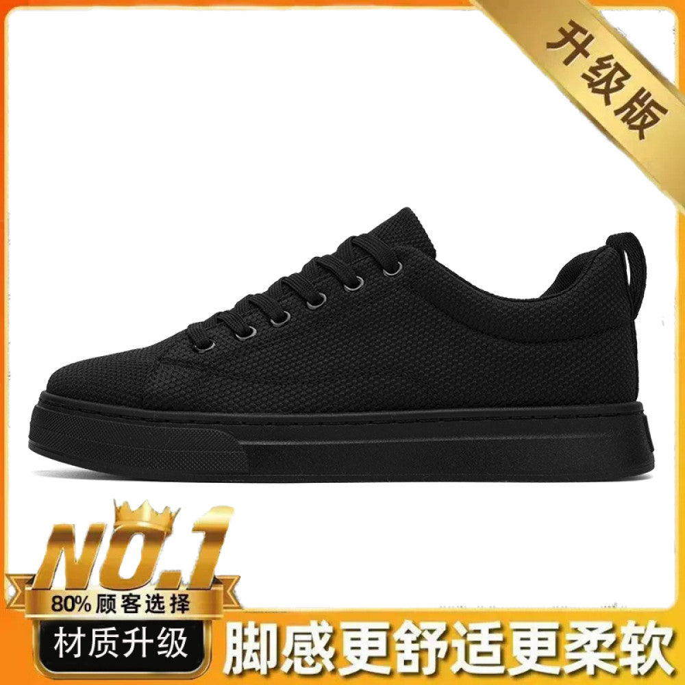 Leak free foreign trade men s work shoes summer breathable all black casual canvas board shoes men s mesh work trendy shoes image 42