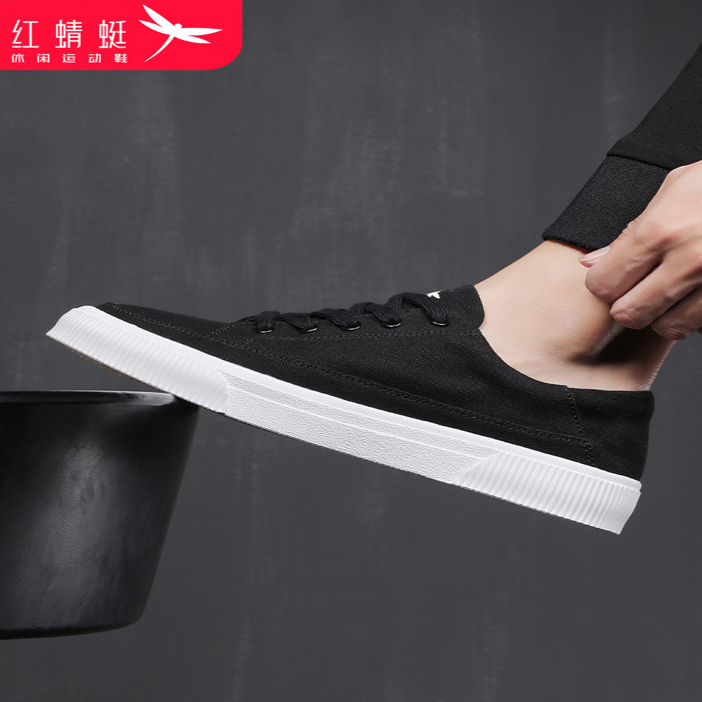 Red Dragonfly Men s Summer Breathable Casual Canvas Shoes Men s Flat Sports Shoes White Bottom Black Surface Cloth Shoes Deodorant image 5