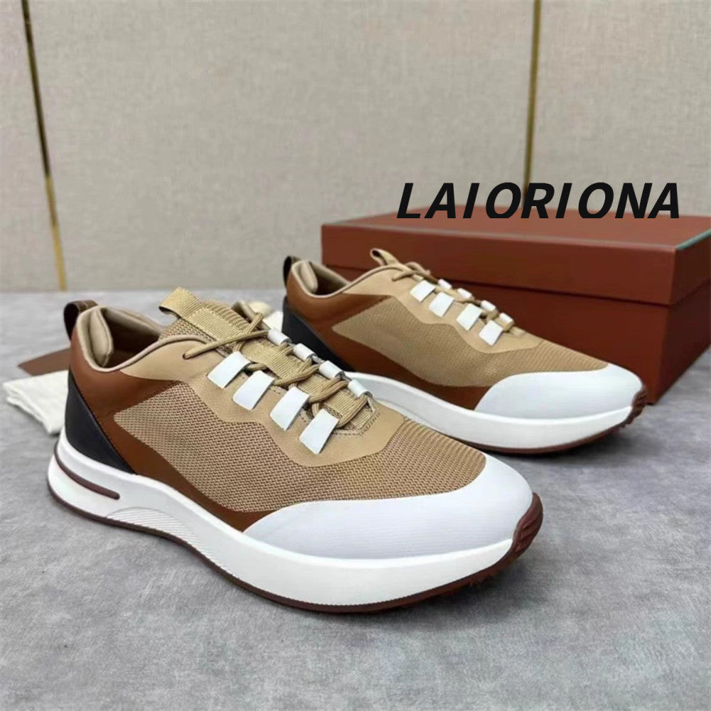 LOPQPLAHA lP men s casual lace up jogging shoes flying woven breathable cowhide stitching single shoes comfortable trendy shoes image 50