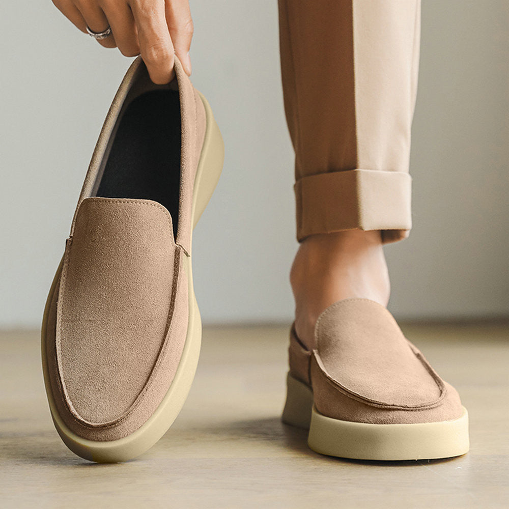 Men s summer loafers shallow slip on shoes soft soled French style high end leather shoes simple loafers image 24