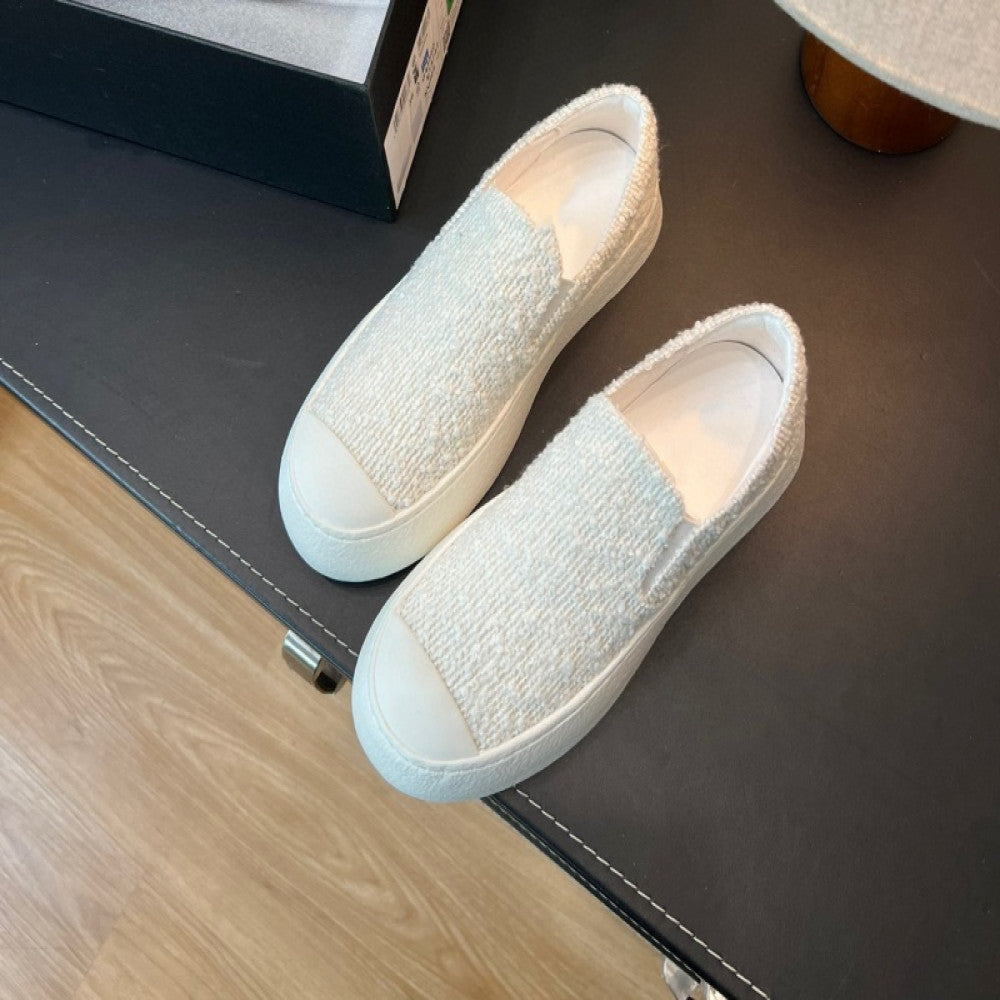 2024 height increasing thick soled versatile genuine leather loafers casual white shoes small fragrant style single kick shoes for women