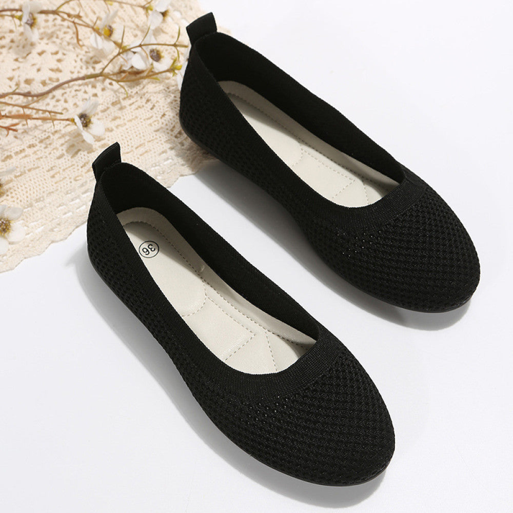 2024 spring and summer new solid color round toe flat heel soft sole shoes casual breathable ladies hollow knit image 22
