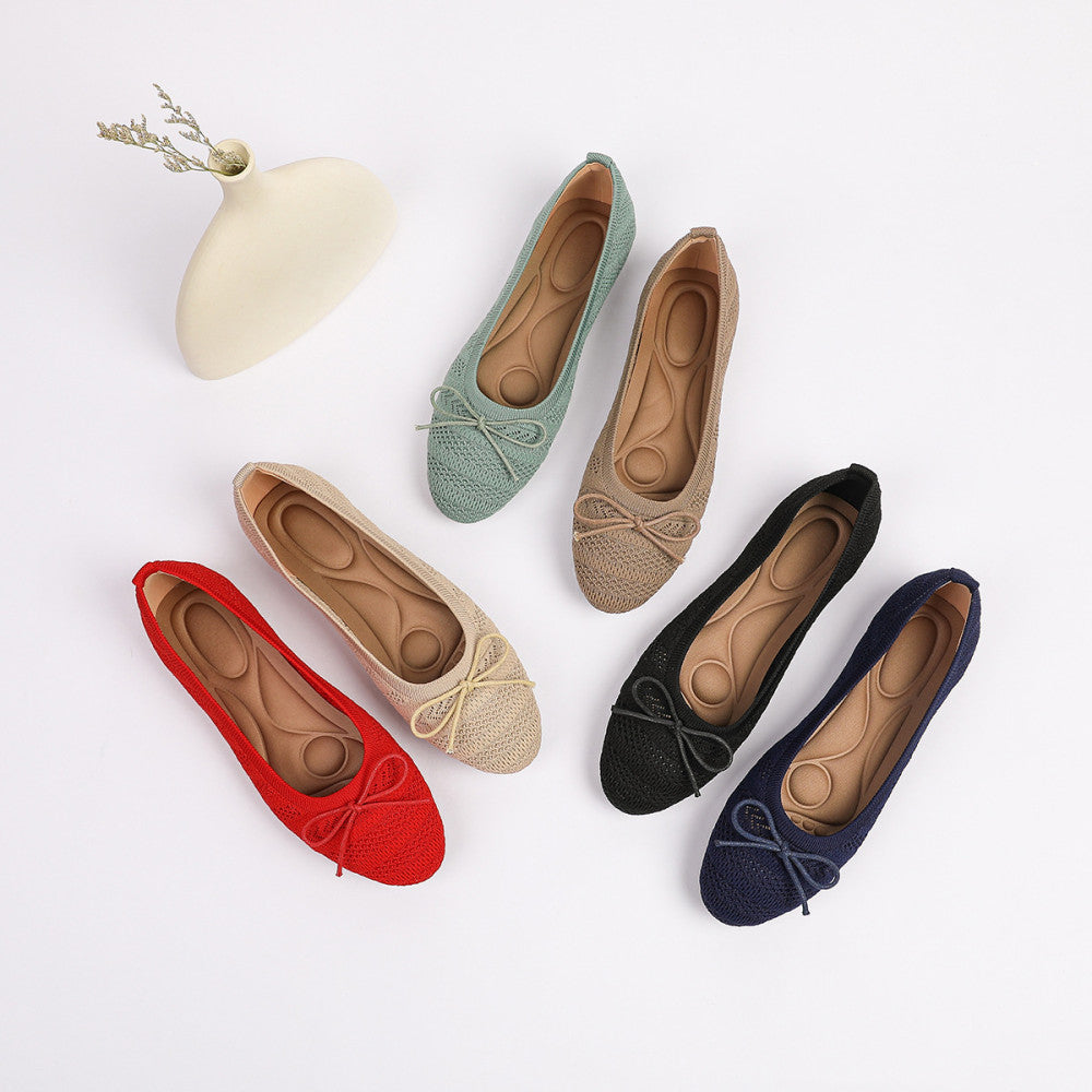 Princess shoes single shoes women 2025 bow flat shoes knitted woven shoes one step round toe egg roll shoes toe shoes image 3