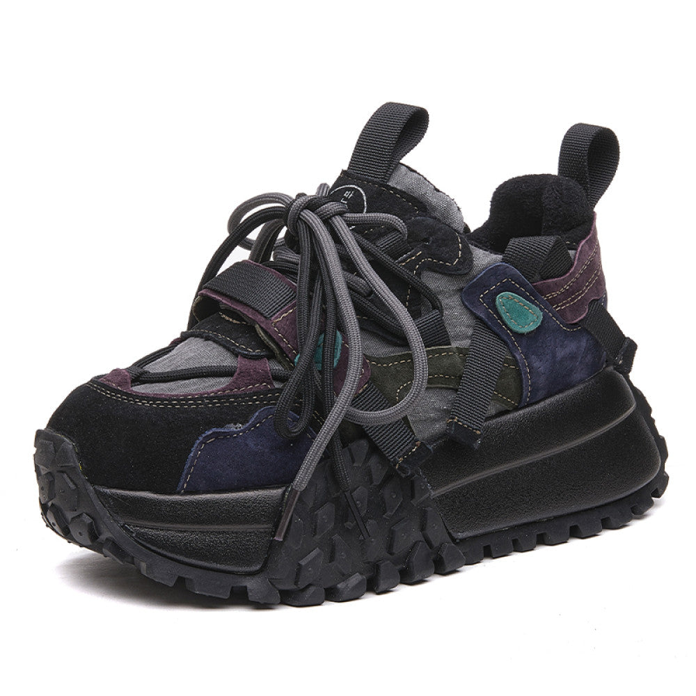European station old shoes women s 2025 autumn new genuine leather thick sole heightening Forrest Gump shoes hot style super hot sports shoes