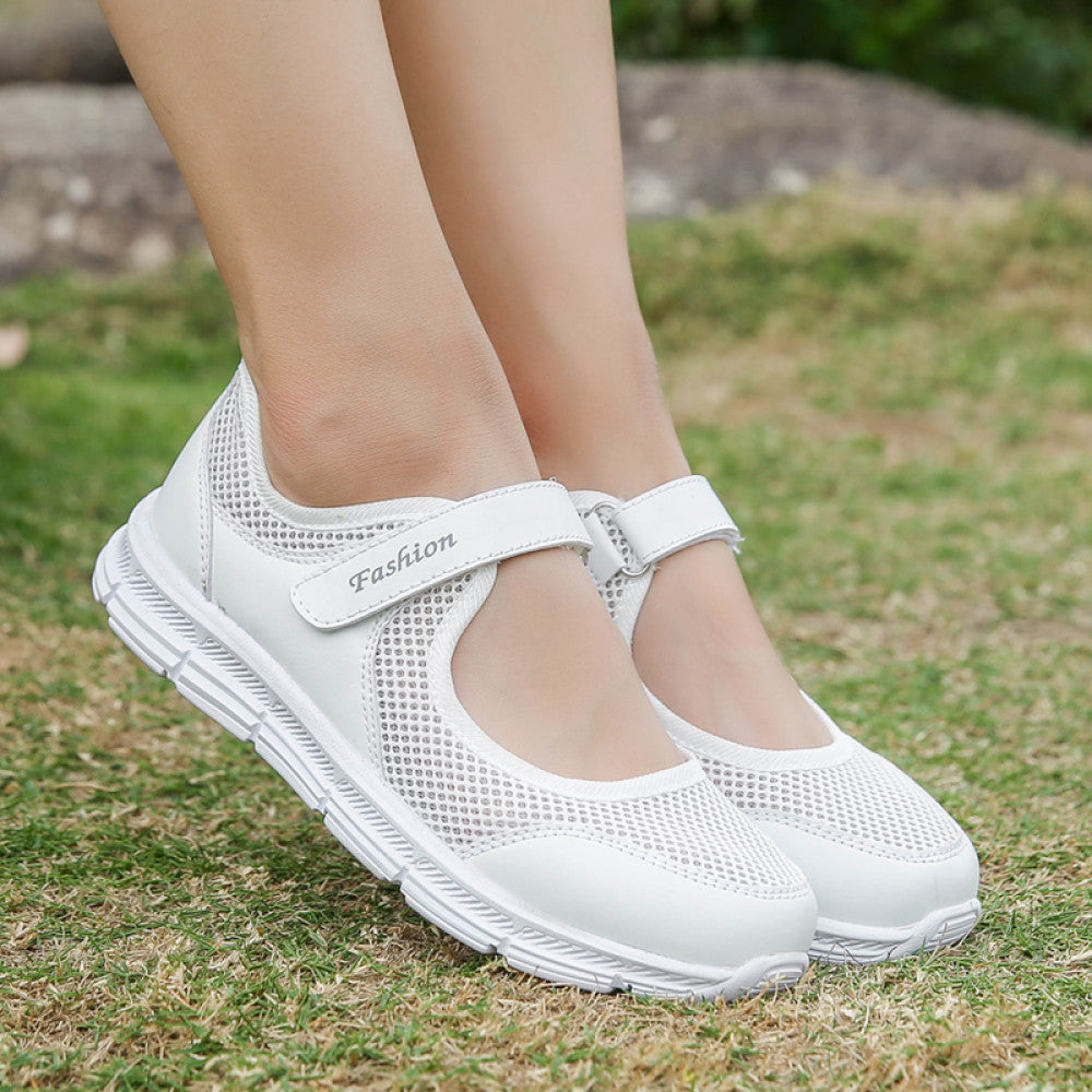Mesh casual shoes women s summer hollow breathable sports shoes white nurse shoes soft soled mesh shoes mom shoes work shoes image 122