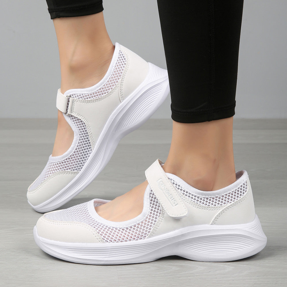 Mesh casual shoes women s summer hollow breathable sports shoes white nurse shoes soft soled mesh shoes mom shoes work shoes