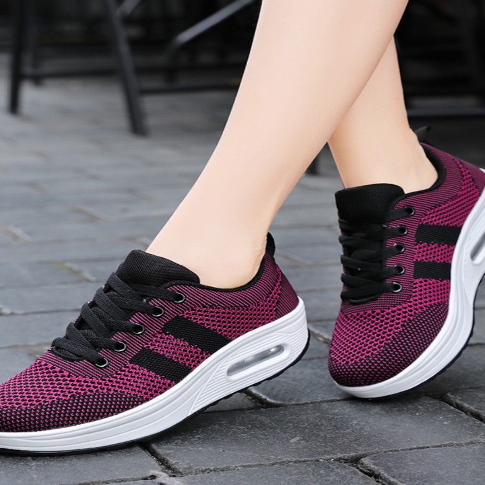 Women s sports shoes mesh breathable casual shoes 2024 new thick sole height increase non slip rocking shoes women s travel shoes image 0