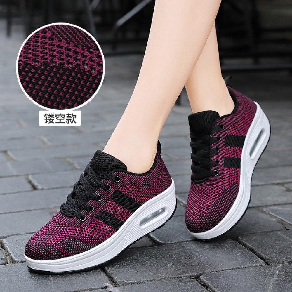 Women s sports shoes mesh breathable casual shoes 2024 new thick sole height increase non slip rocking shoes women s travel shoes