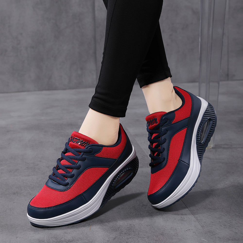 New black rocking shoes for women thick soled sports shoes mesh breathable casual shoes large size soft soled air cushion nurse shoes image 2