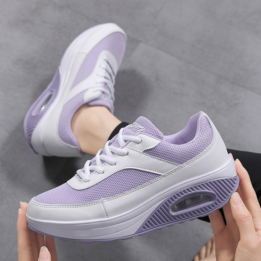 New black rocking shoes for women thick soled sports shoes mesh breathable casual shoes large size soft soled air cushion nurse shoes image 3