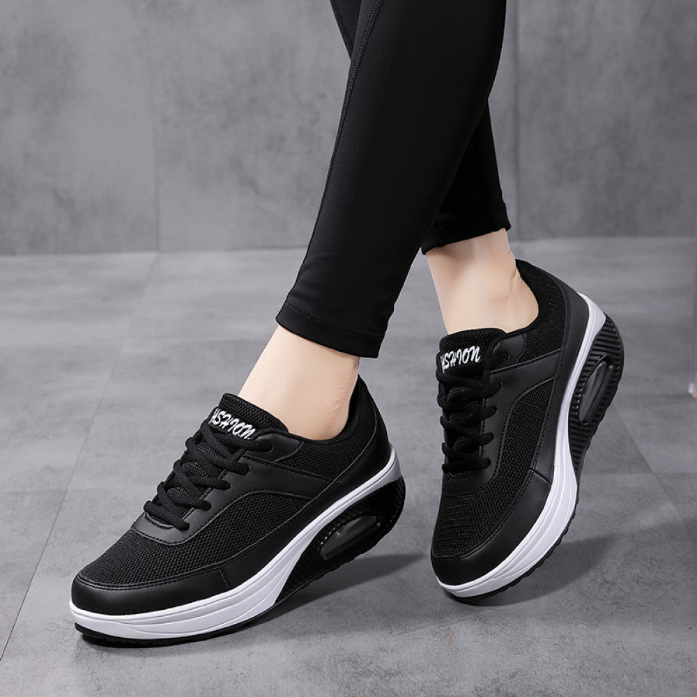 New black rocking shoes for women thick soled sports shoes mesh breathable casual shoes large size soft soled air cushion nurse shoes image 5
