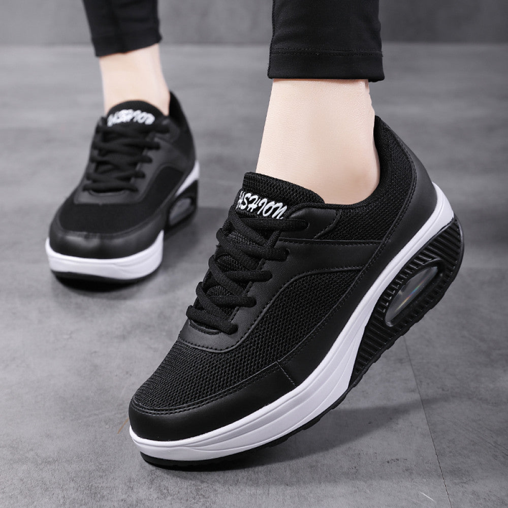 New black rocking shoes for women thick soled sports shoes mesh breathable casual shoes large size soft soled air cushion nurse shoes image 24