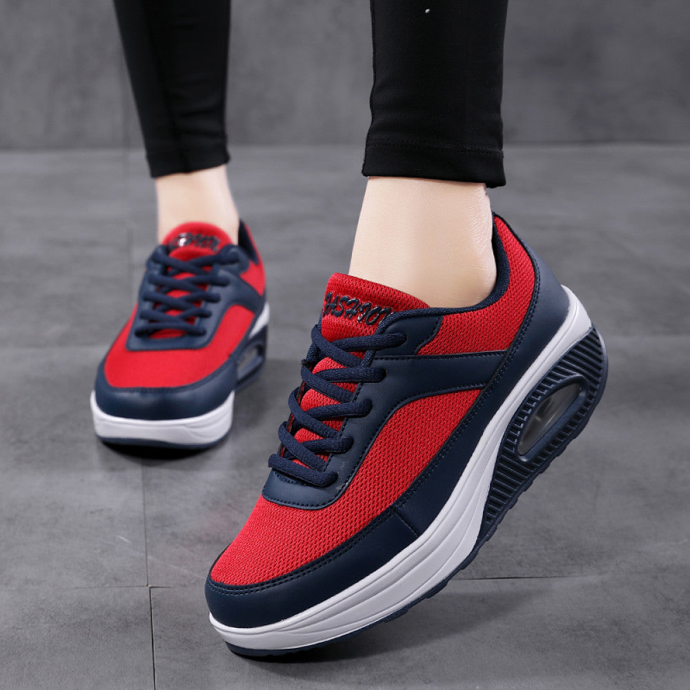 New black rocking shoes for women thick soled sports shoes mesh breathable casual shoes large size soft soled air cushion nurse shoes