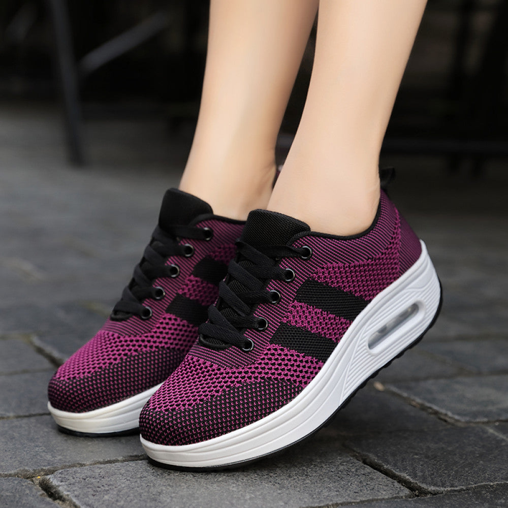 New black rocking shoes for women thick soled sports shoes mesh breathable casual shoes large size soft soled air cushion nurse shoes image 78