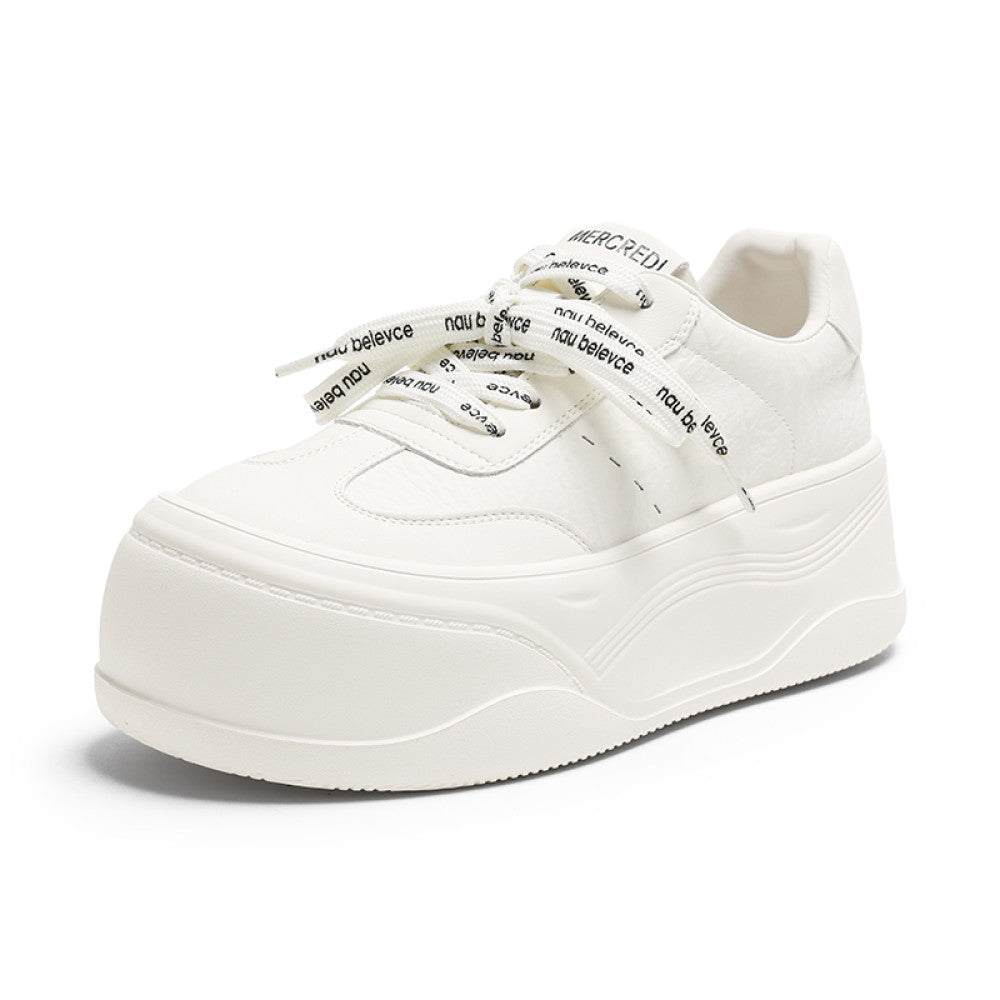 Height enhancing thick soled shoes for women 2025 autumn new lightweight and versatile big head sports casual platform genuine leather white shoes image 10
