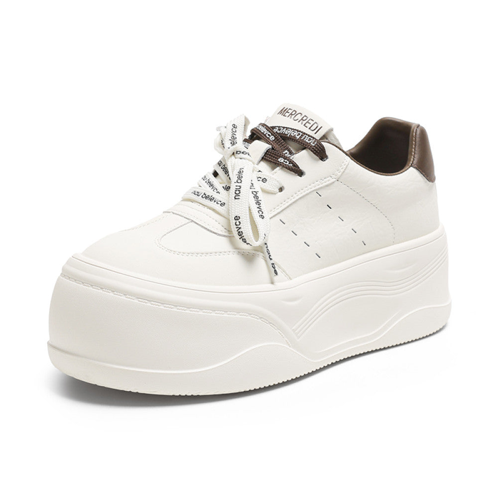 Height enhancing thick soled shoes for women 2025 autumn new lightweight and versatile big head sports casual platform genuine leather white shoes image 22