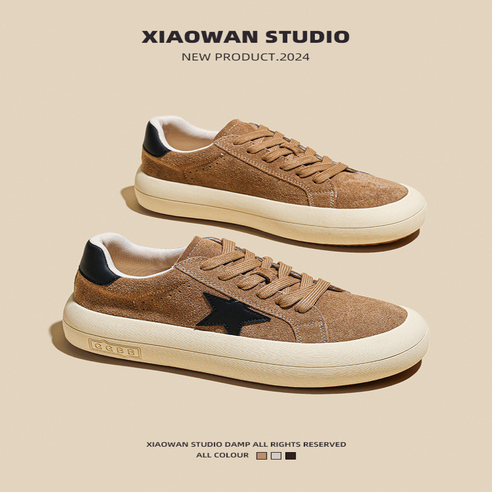 Thick soled frosted cowhide star shoes for women 2024 autumn new sports and leisure shoes height increasing round toe bread board shoes image 4