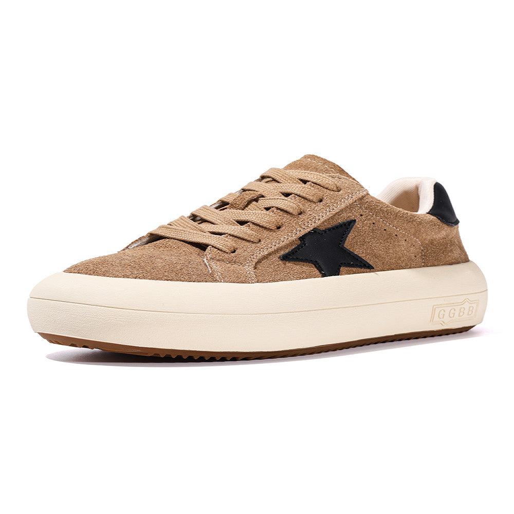 Thick soled frosted cowhide star shoes for women 2024 autumn new sports and leisure shoes height increasing round toe bread board shoes image 5