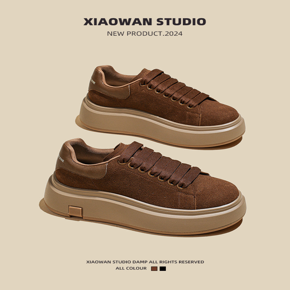 Thick soled height increasing frosted leather sponge cake shoes for women round toe 2024 autumn new retro versatile casual sports board shoes image 4