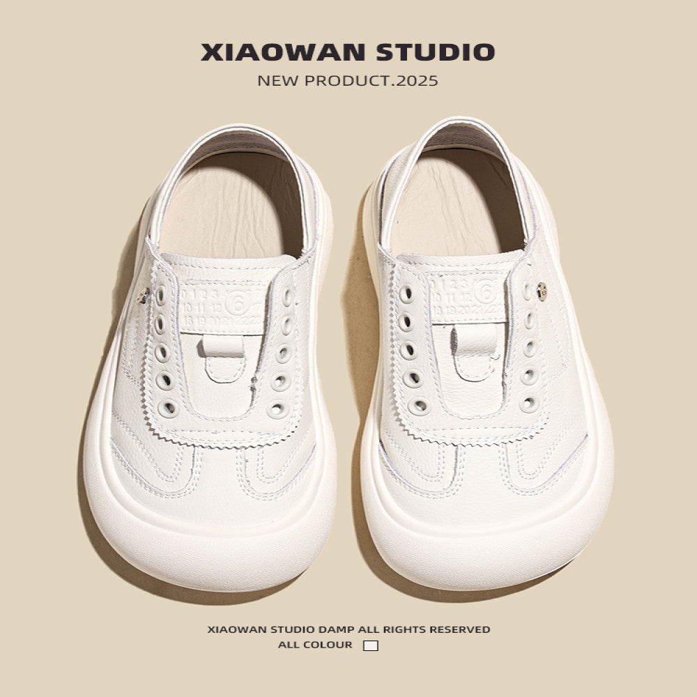 Real leather double wearing white shoes for women 2025 autumn new style one foot lazy loafers thick soled sports and leisure board shoes image 3