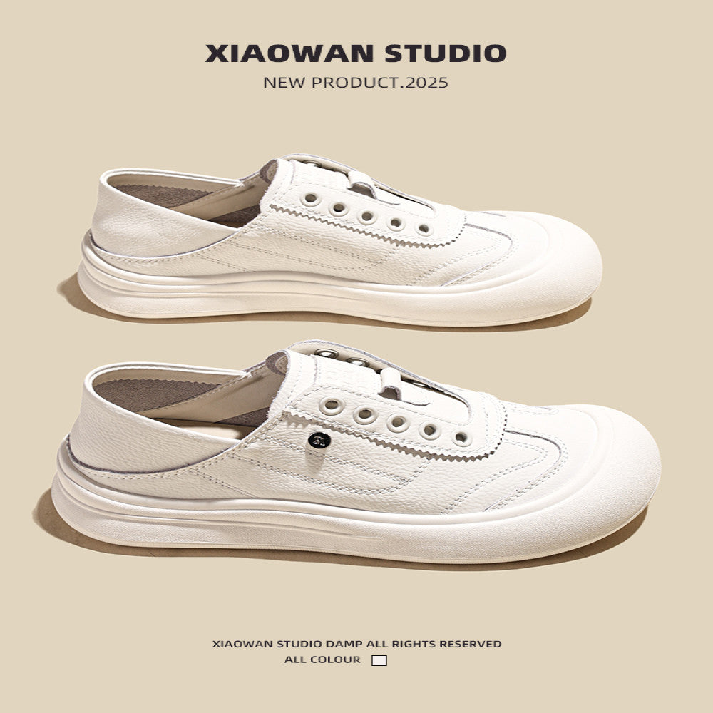 Real leather double wearing white shoes for women 2025 autumn new style one foot lazy loafers thick soled sports and leisure board shoes image 4
