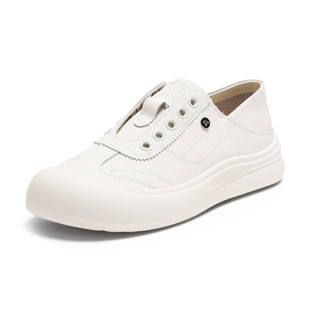 Real leather double wearing white shoes for women 2025 autumn new style one foot lazy loafers thick soled sports and leisure board shoes