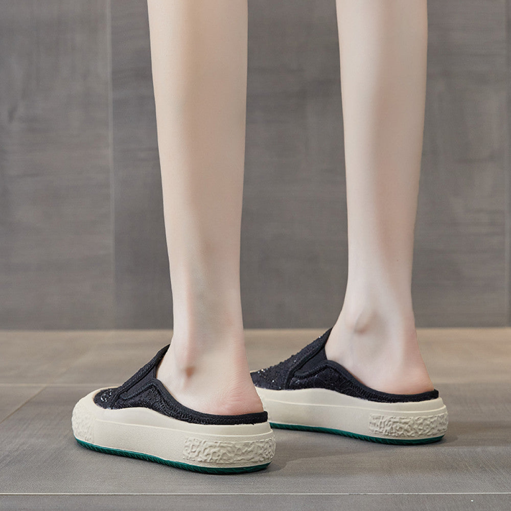 Loafers women s 2025 new summer small fragrance style fisherman shoes flat slip on lazy closed toe half slippers mesh image 1