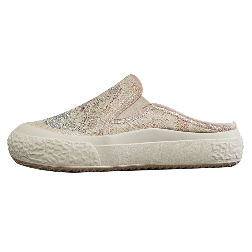 Loafers women s 2025 new summer small fragrance style fisherman shoes flat slip on lazy closed toe half slippers mesh