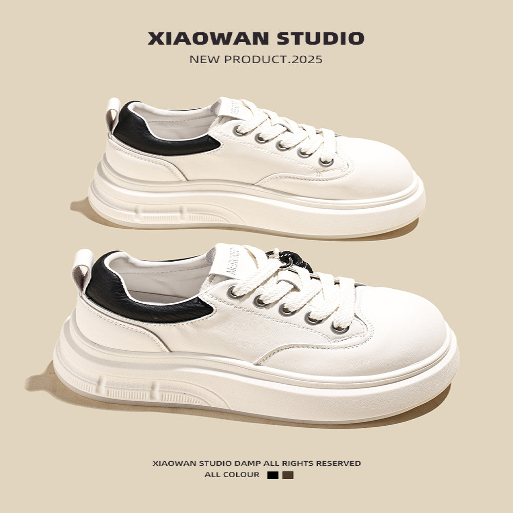 Big Head Ugly Cute Genuine Leather Little White Shoes for Women 2025 Autumn New Popular Versatile Lightweight Thick soled Height Increasing Casual Board Shoes image 4