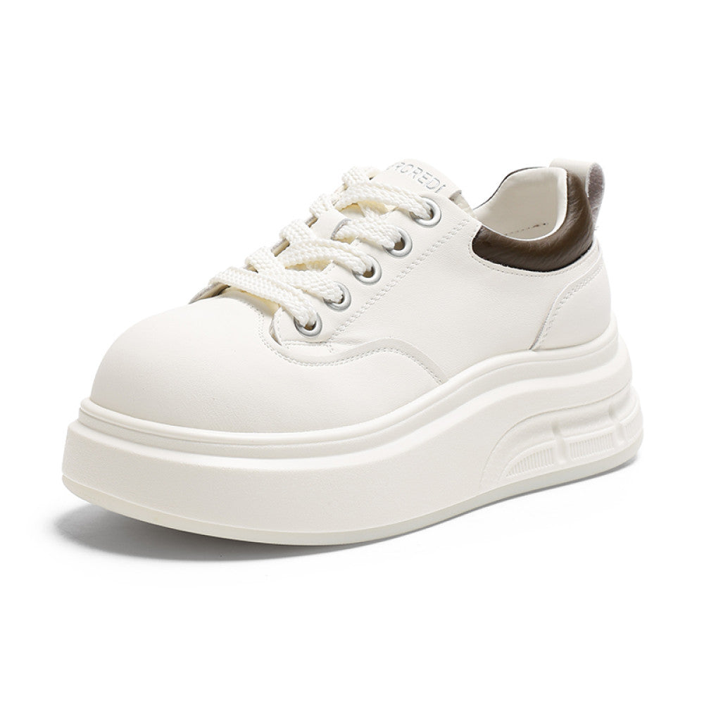 Big Head Ugly Cute Genuine Leather Little White Shoes for Women 2025 Autumn New Popular Versatile Lightweight Thick soled Height Increasing Casual Board Shoes image 16