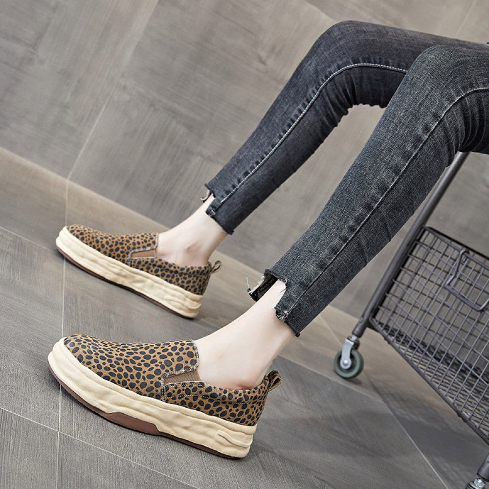 2024 autumn new style loafers for women genuine leather leopard print shoes versatile thick soled casual sneakers slip on lazy shoes image 3
