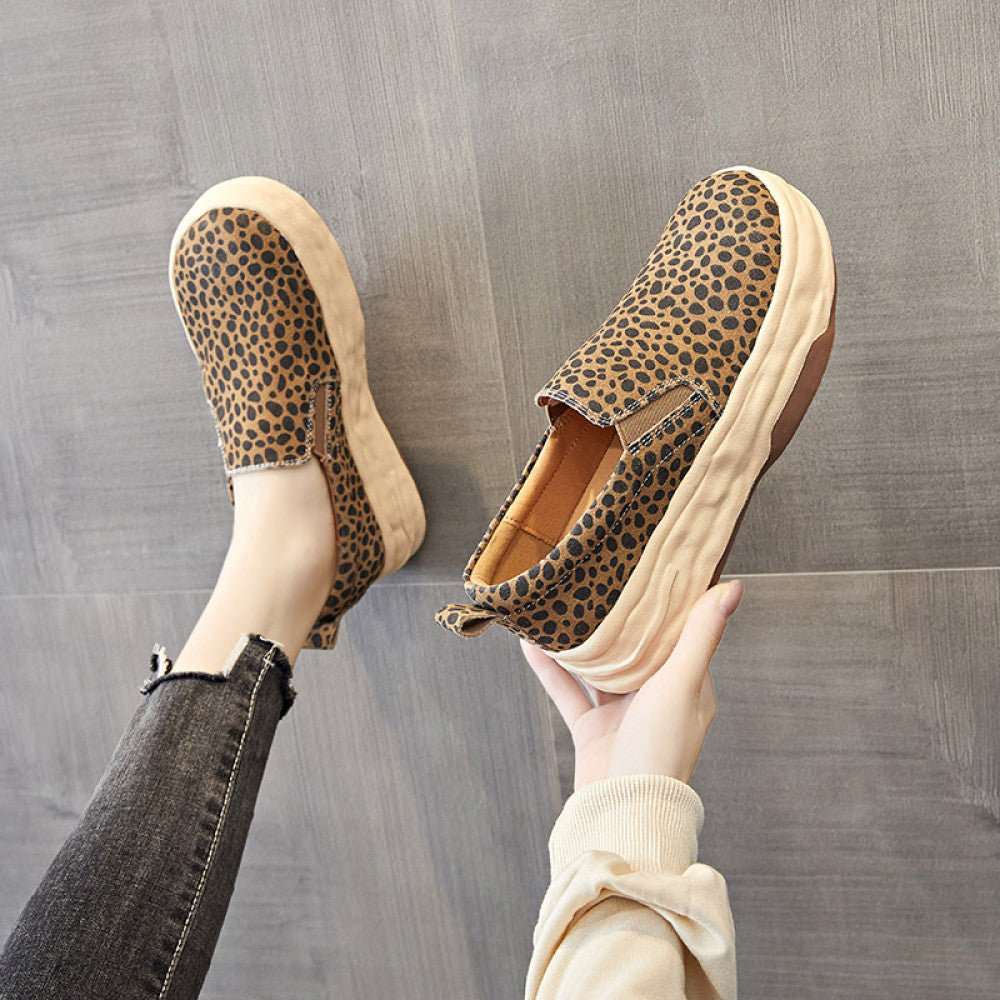 2024 autumn new style loafers for women genuine leather leopard print shoes versatile thick soled casual sneakers slip on lazy shoes image 4