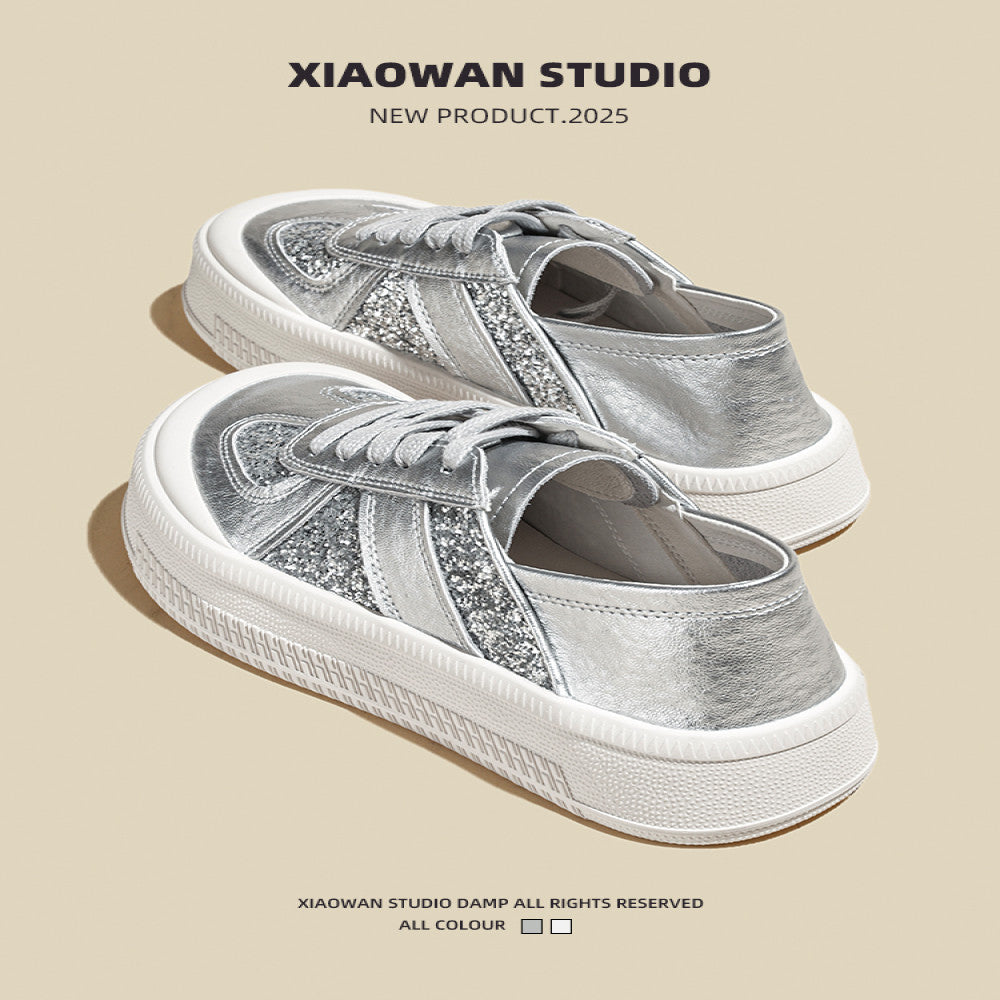 Thick soled thin breathable white shoes for women 2025 spring new style popular all match fashion silver casual sports shoes image 1