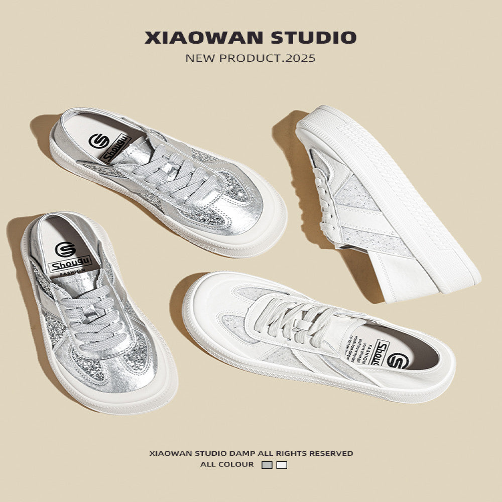 Thick soled thin breathable white shoes for women 2025 spring new style popular all match fashion silver casual sports shoes image 2
